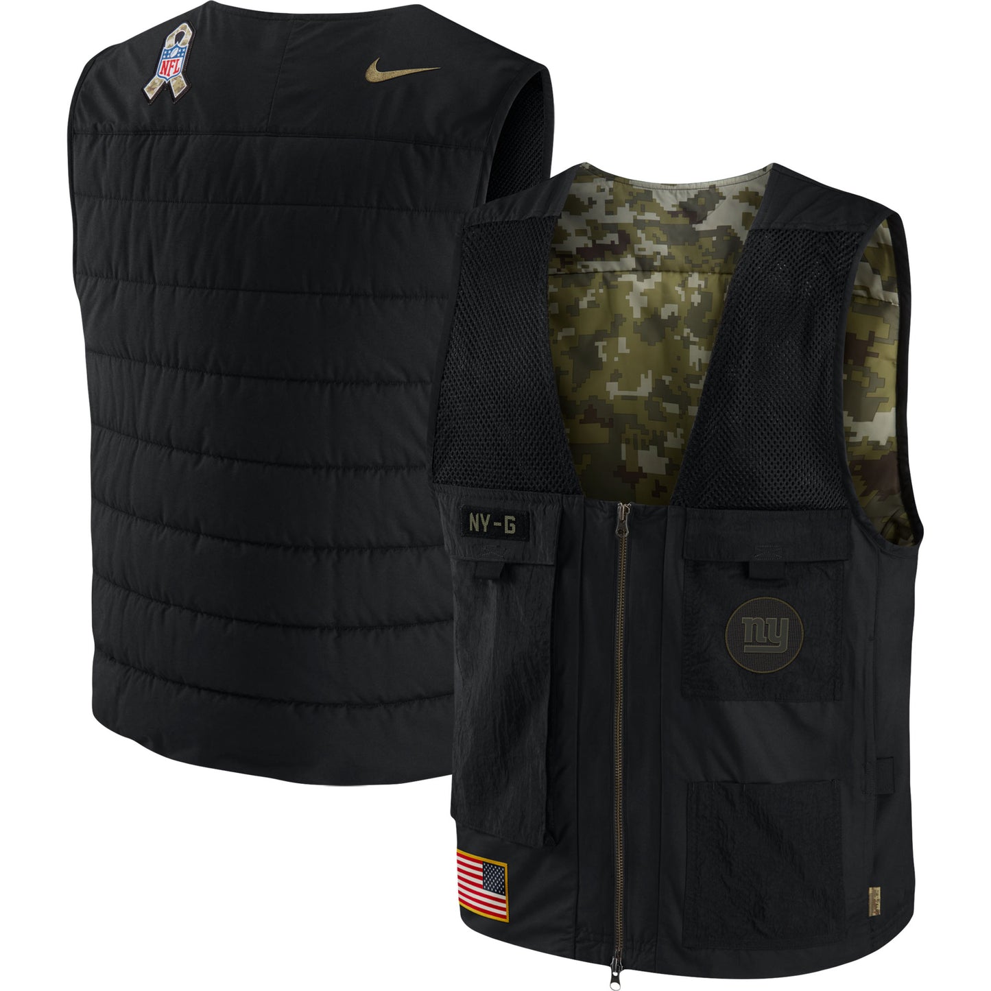 Men's Nike Black/Camo New York Giants 2020 Salute to Service Logo Utility Full-Zip Vest