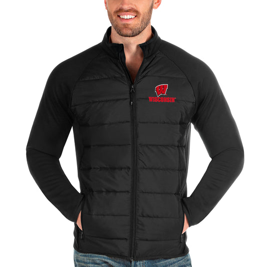 Men's Antigua Black Wisconsin Badgers Altitude Full-Zip Jacket