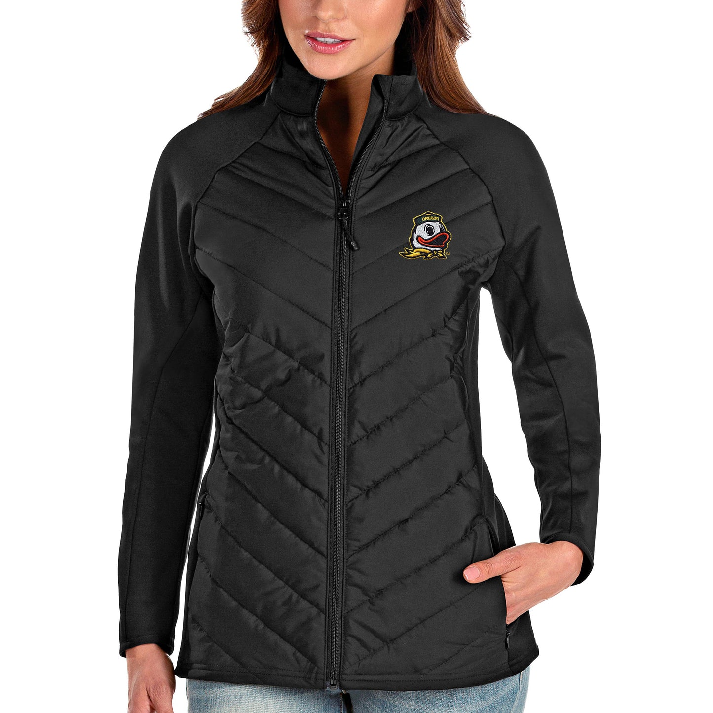 Women's Antigua Black Oregon Ducks Altitude Full-Zip Puffer Jacket