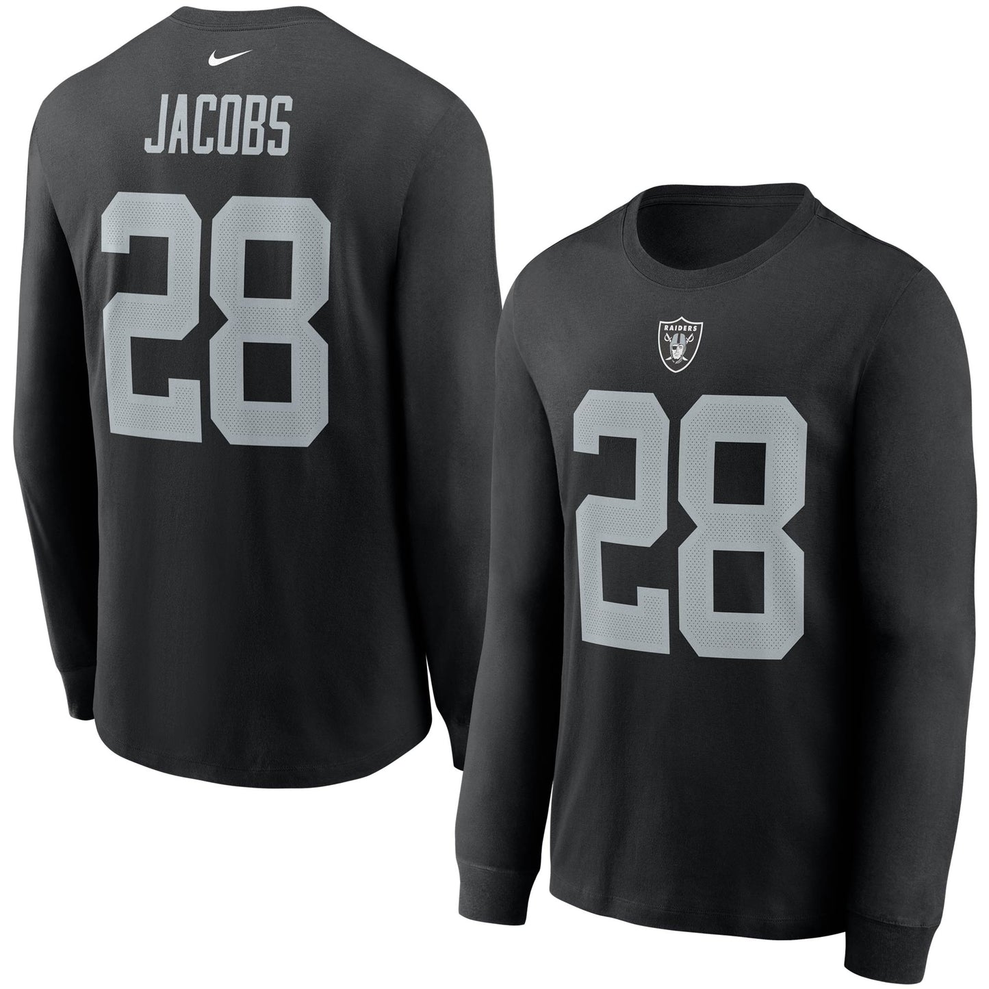 Men's Nike Josh Jacobs Black Las Vegas Raiders Player Name & Number Long Sleeve T-Shirt