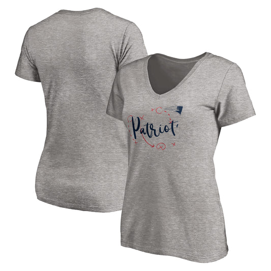 Women's NFL Pro Line by Fanatics Heathered Gray New England Patriots Playcaller V-Neck T-Shirt