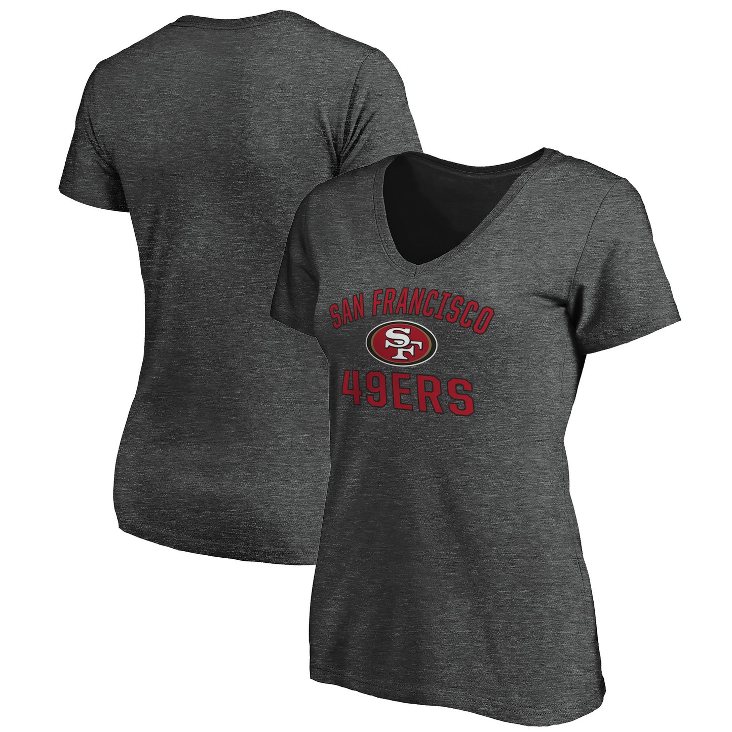 Women's Fanatics Heathered Charcoal San Francisco 49ers Victory Arch V-Neck T-Shirt