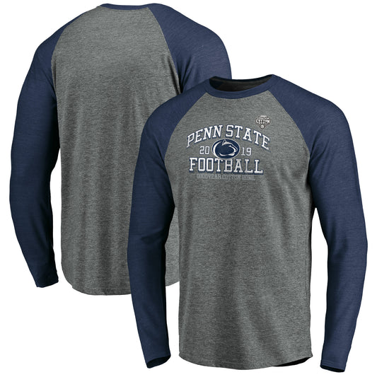 Men's Fanatics Heather Gray Penn State Nittany Lions 2019 Cotton Bowl Bound Hashmark Tri-Blend Raglan Long Sleeve T-Shirt