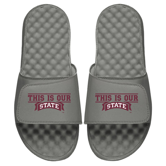 Youth ISlide Gray Mississippi State Bulldogs Slogan Slide Sandals