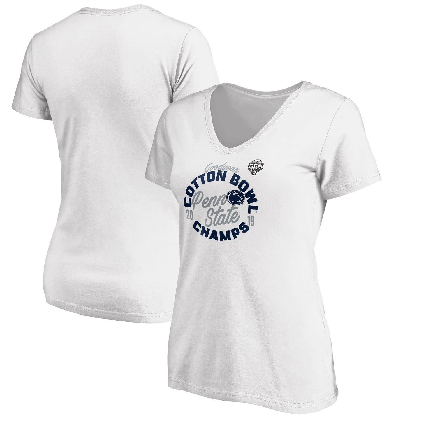 Women's Fanatics White Penn State Nittany Lions 2019 Cotton Bowl Champions Curl V-Neck T-Shirt