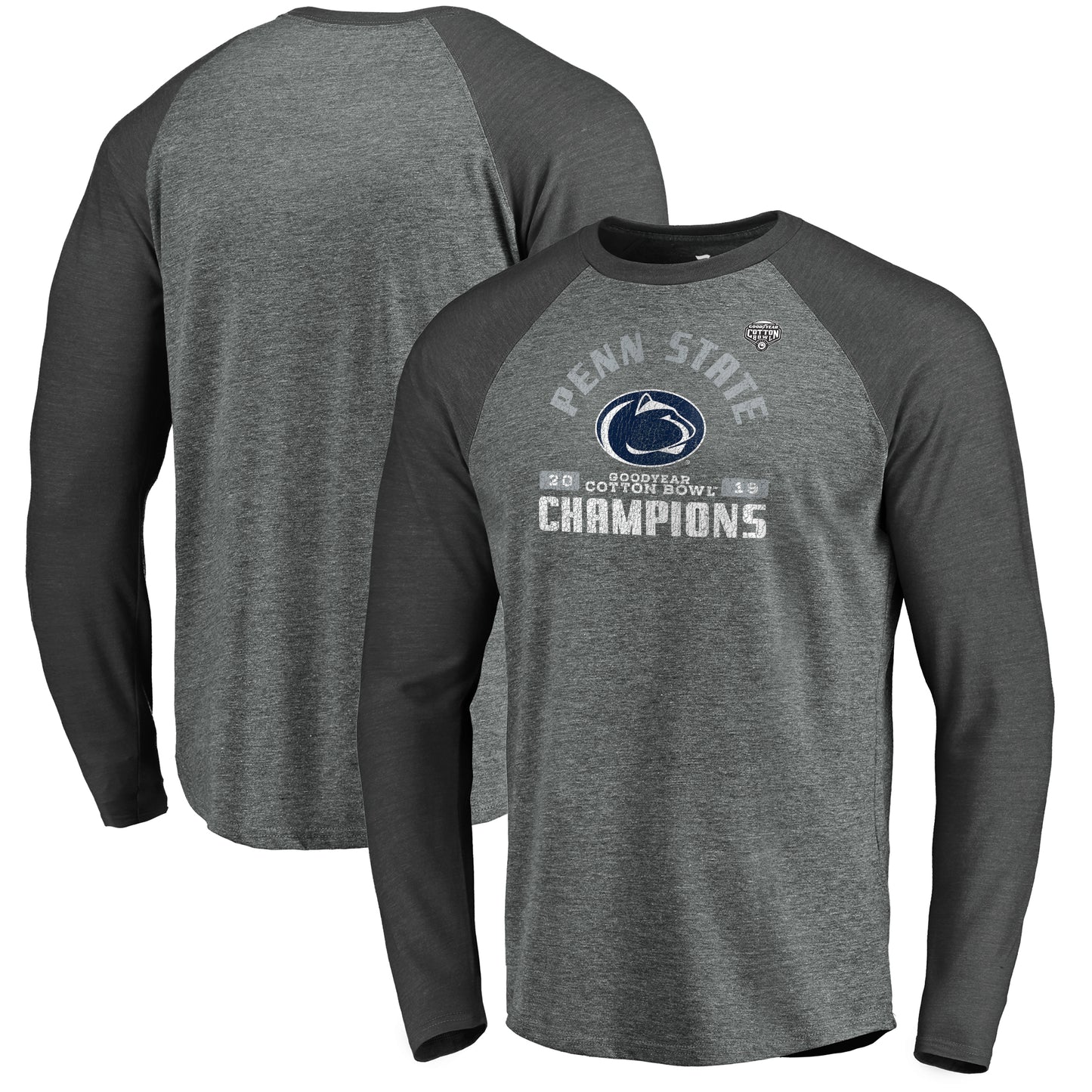 Men's Fanatics Heather Gray Penn State Nittany Lions 2019 Cotton Bowl Champions Offensive Long Sleeve Tri-Blend Raglan T-Shirt