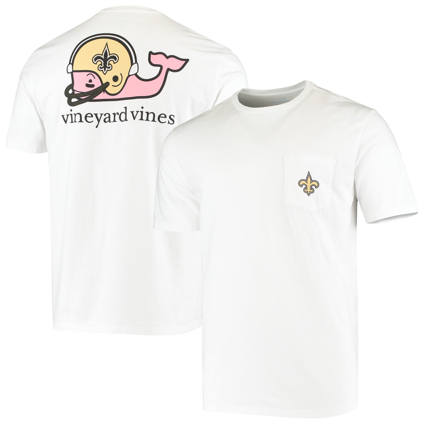 Men's Vineyard Vines White New Orleans Saints Team Whale Helmet T-Shirt