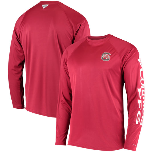 Men's Columbia Garnet South Carolina Gamecocks Terminal Tackle Omni-Shade Raglan Long Sleeve T-Shirt