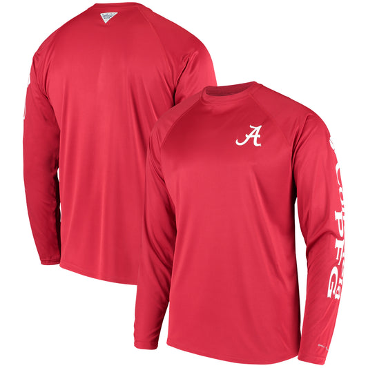 Men's Columbia Crimson Alabama Crimson Tide Terminal Tackle Omni-Shade Raglan Long Sleeve T-Shirt