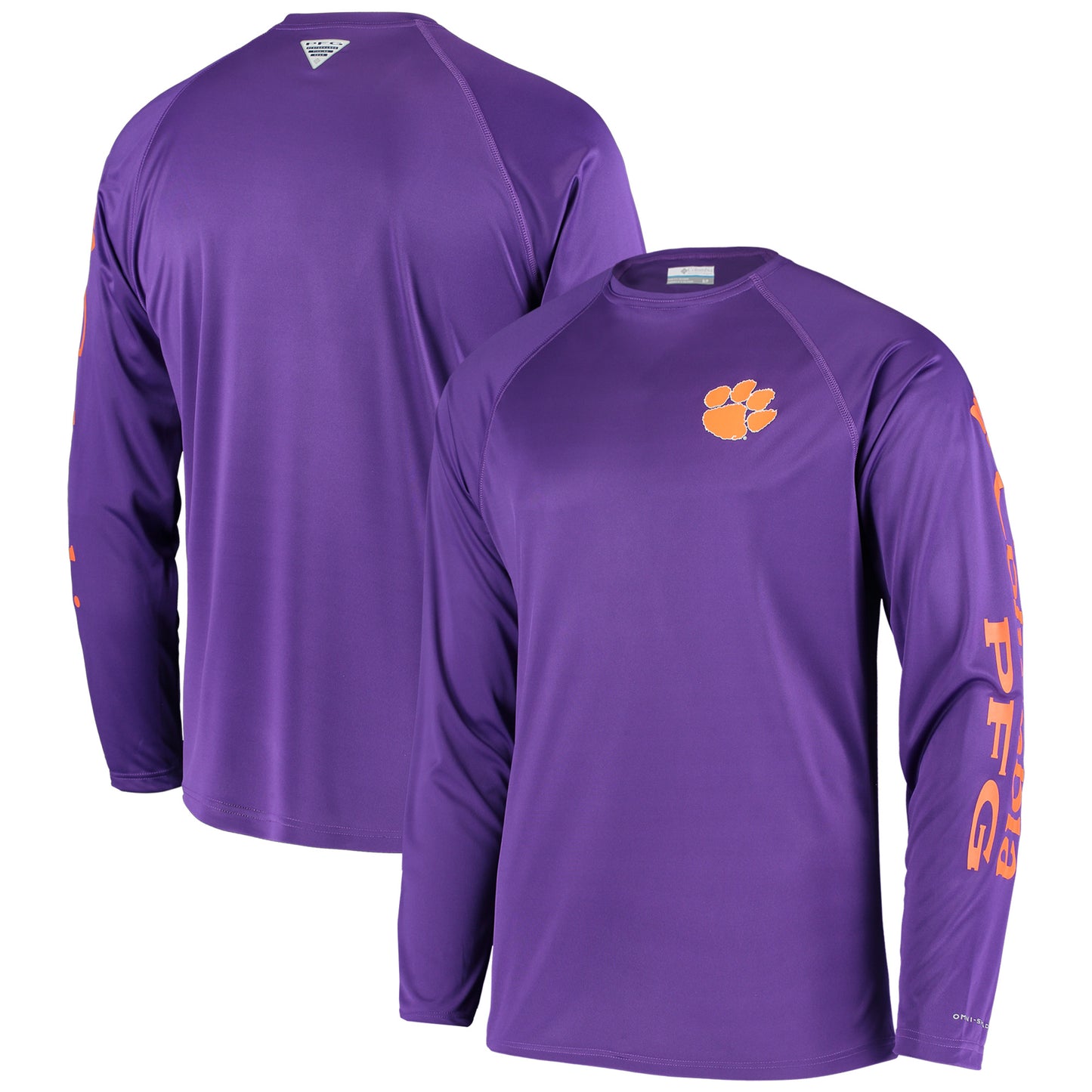 Men's Columbia Purple Clemson Tigers Terminal Tackle Omni-Shade Raglan Long Sleeve T-Shirt