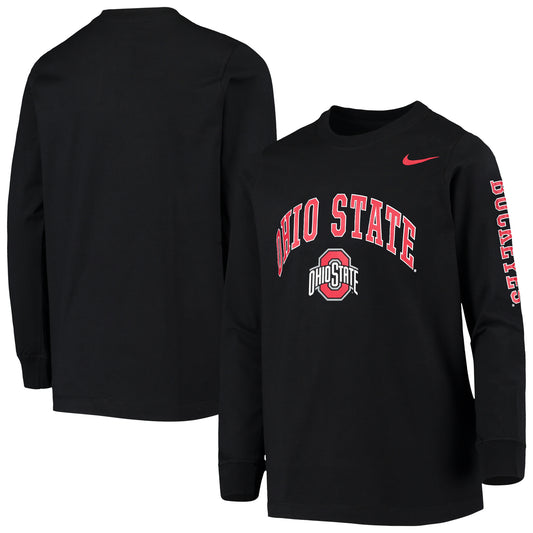 Youth Nike Black Ohio State Buckeyes Arch & Logo 2-Hit Long Sleeve T-Shirt