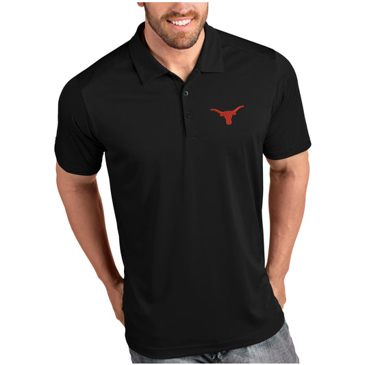 Men's Antigua Black Texas Longhorns Desert Dry Tribute Polo