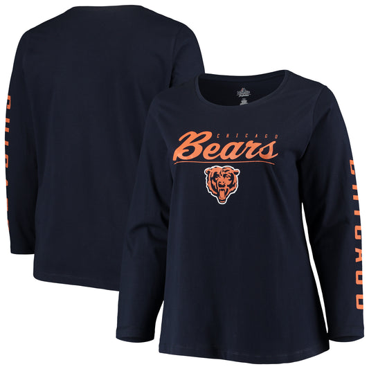 Women's Majestic Navy Chicago Bears Plus Size Team Logo Long Sleeve T-Shirt