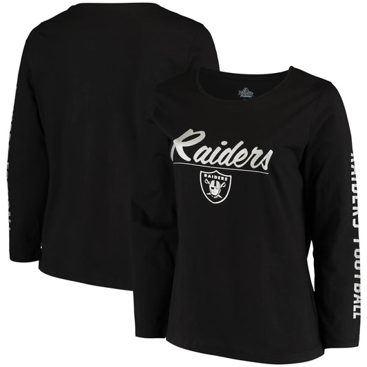 Women's Majestic Black Las Vegas Raiders Plus Size Team Logo Long Sleeve T-Shirt