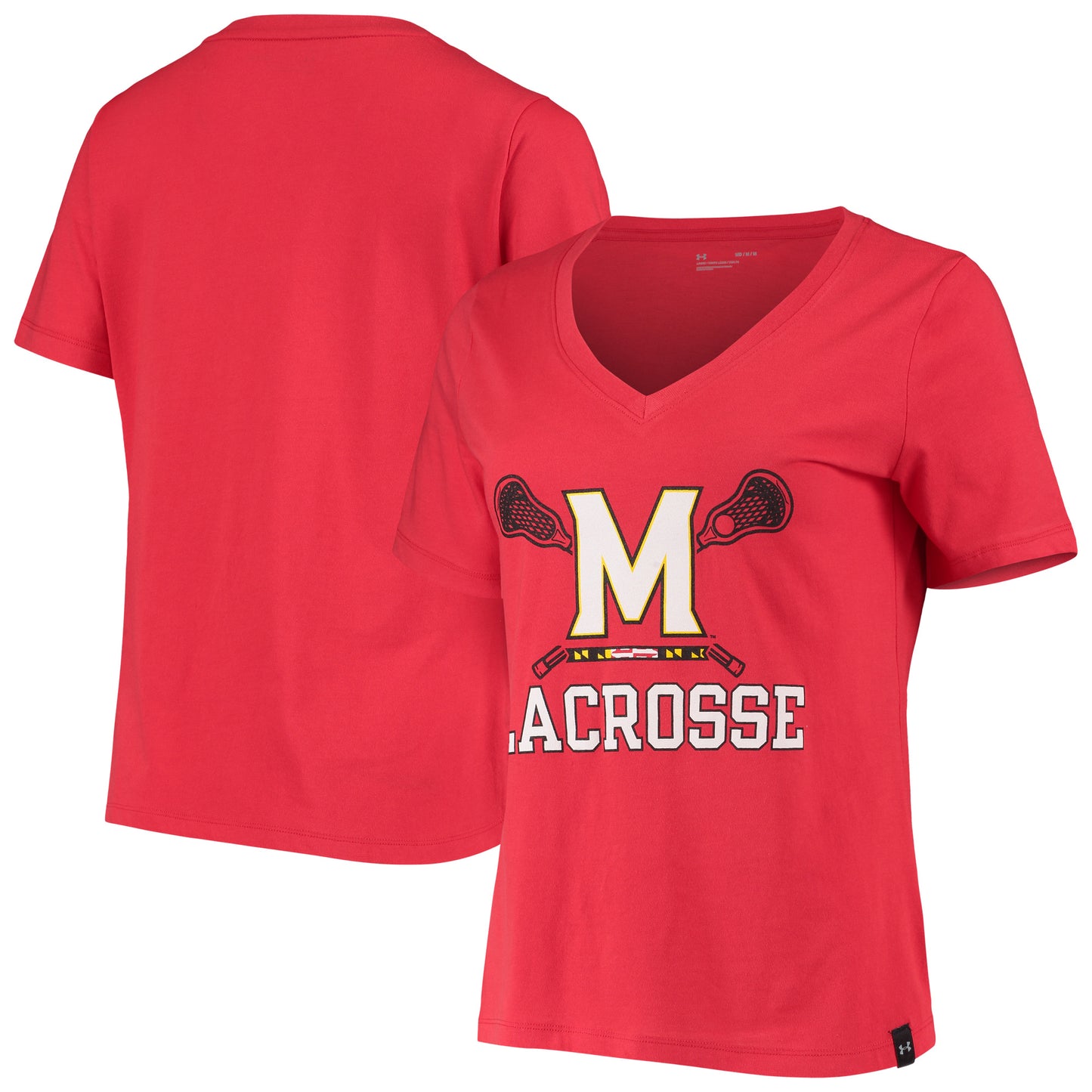 Women's Under Armour Red Maryland Terrapins Lacrosse V-Neck T-Shirt