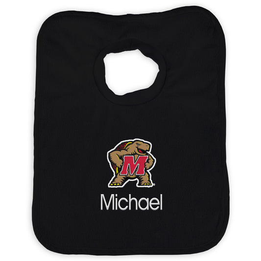 Newborn & Infant Black Maryland Terrapins Personalized Bib