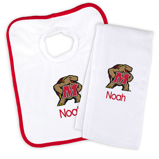 Newborn & Infant Maryland Terrapins Personalized Bib & Burp Cloth Set