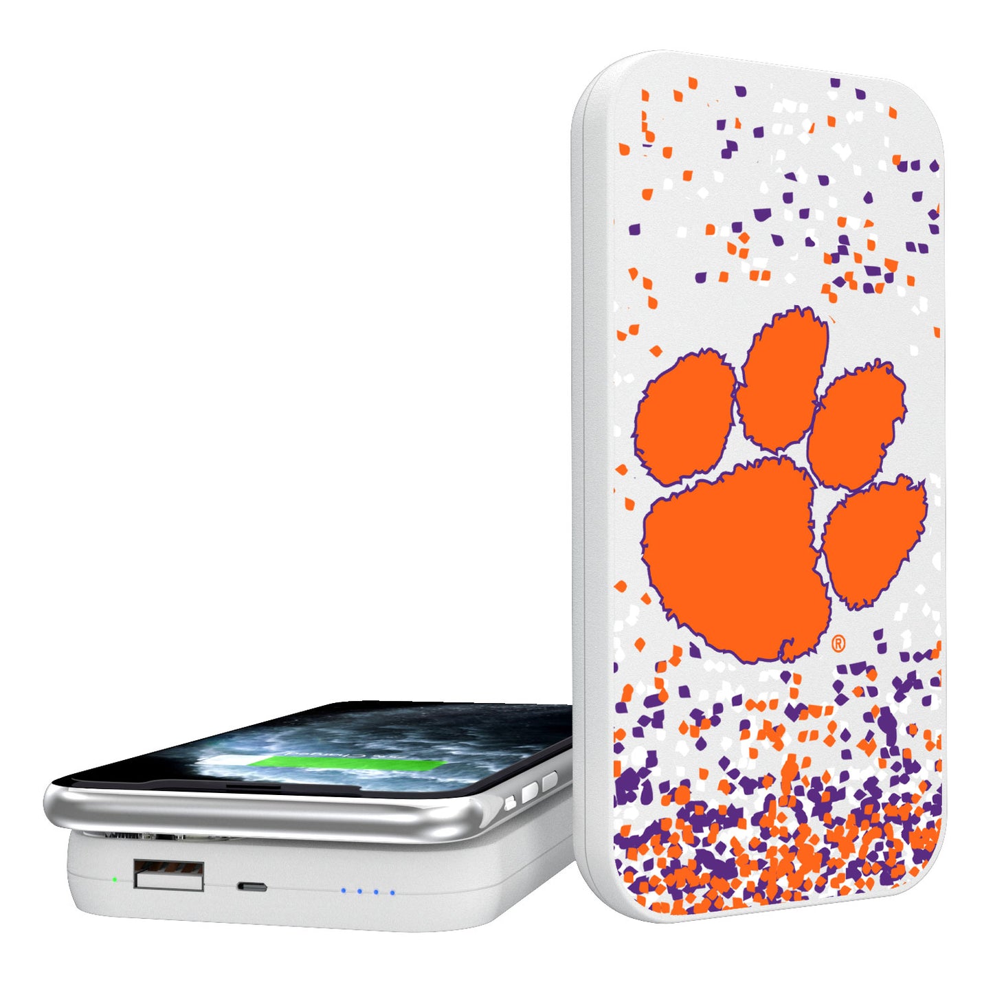 Clemson Tigers Confetti Design Wireless 5000mAh Powerbank