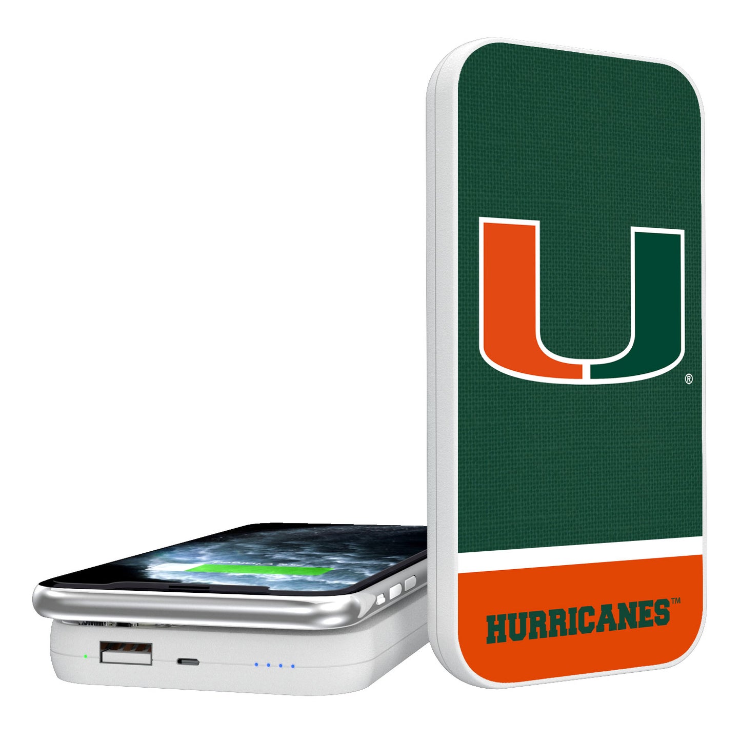 Miami Hurricanes Endzone Solid Design Wireless 5000mAh Powerbank