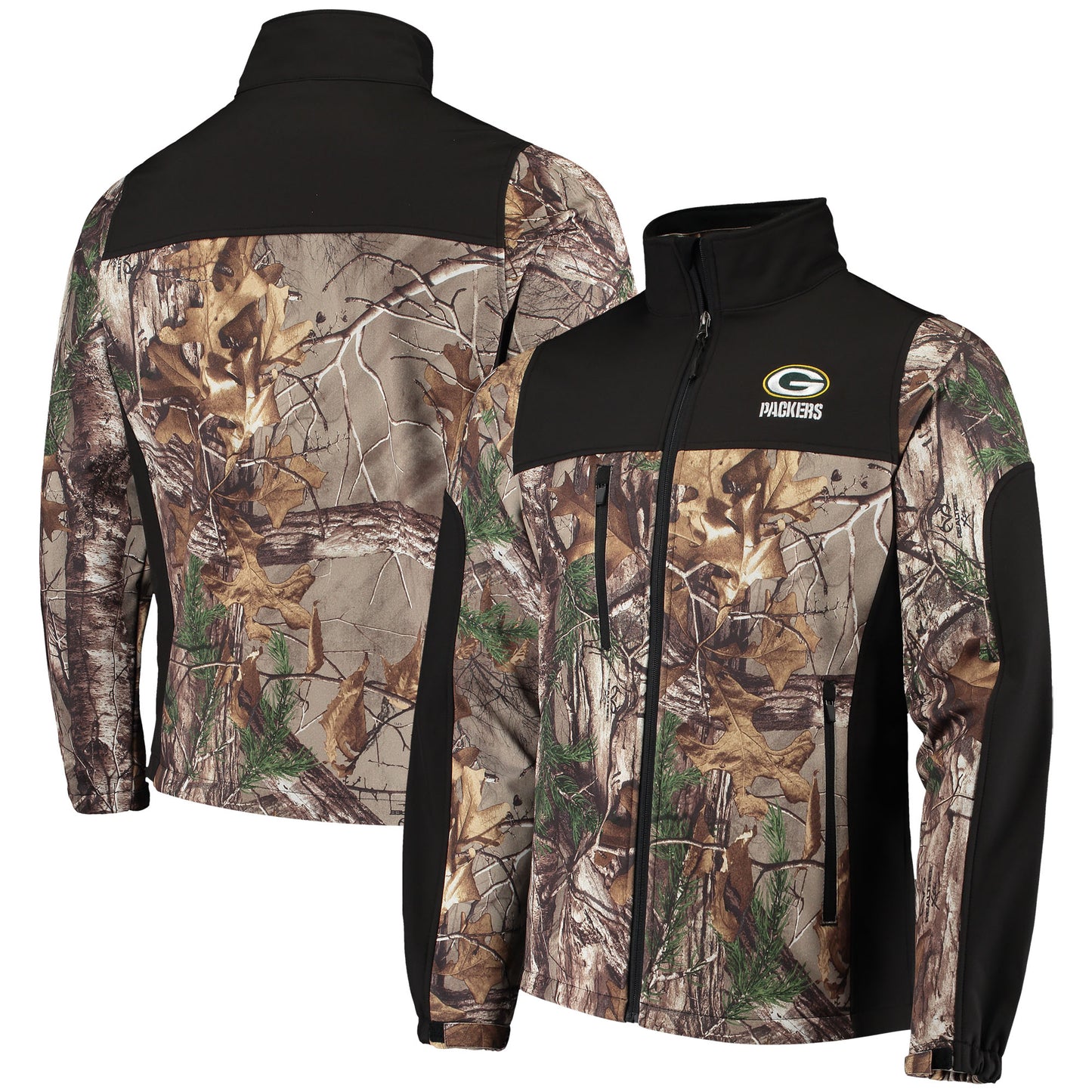 Men's Dunbrooke Realtree Camo/Black Green Bay Packers Circle Hunter Softshell Full-Zip Jacket