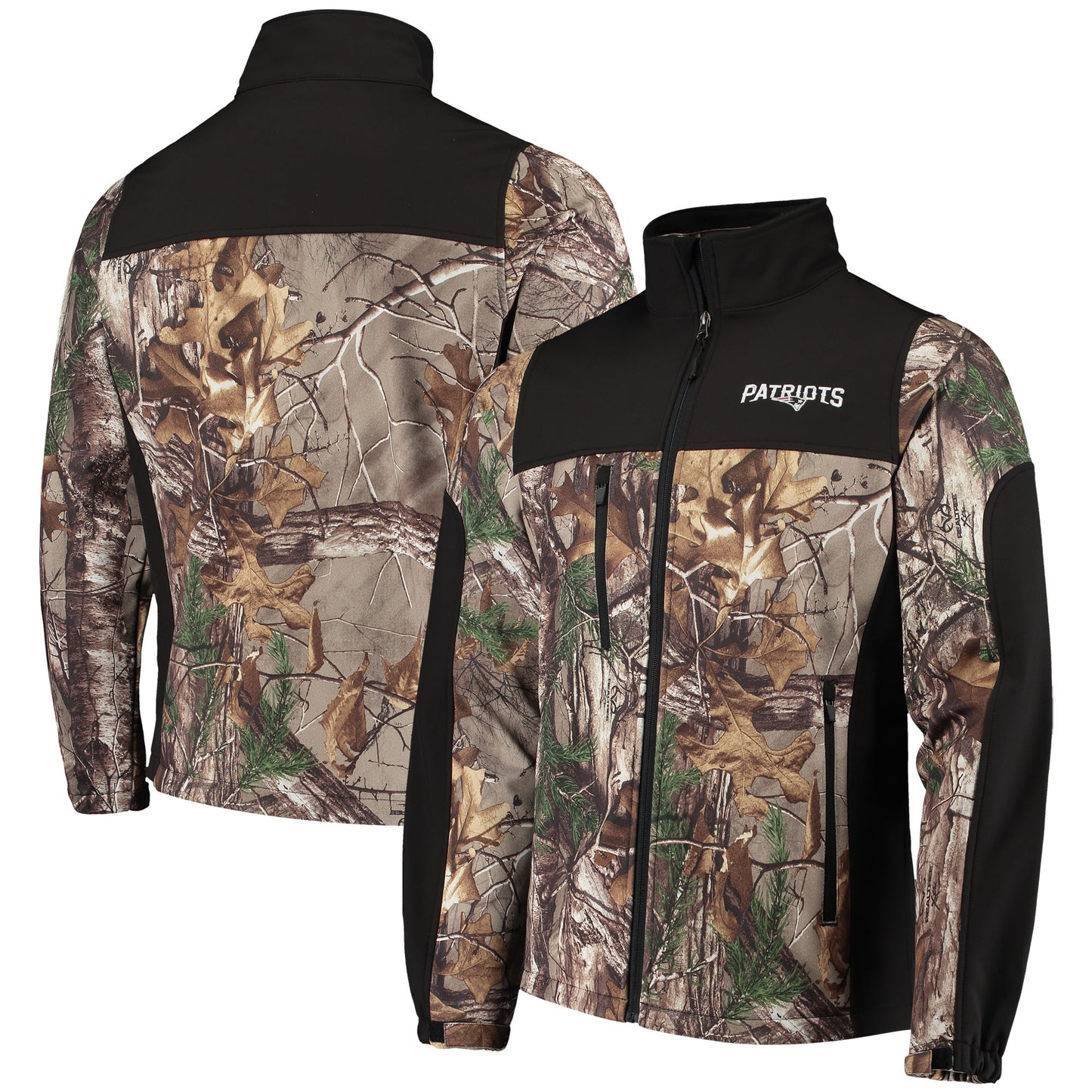 Men's Dunbrooke Realtree Camo/Black New England Patriots Circle Hunter Softshell Full-Zip Jacket