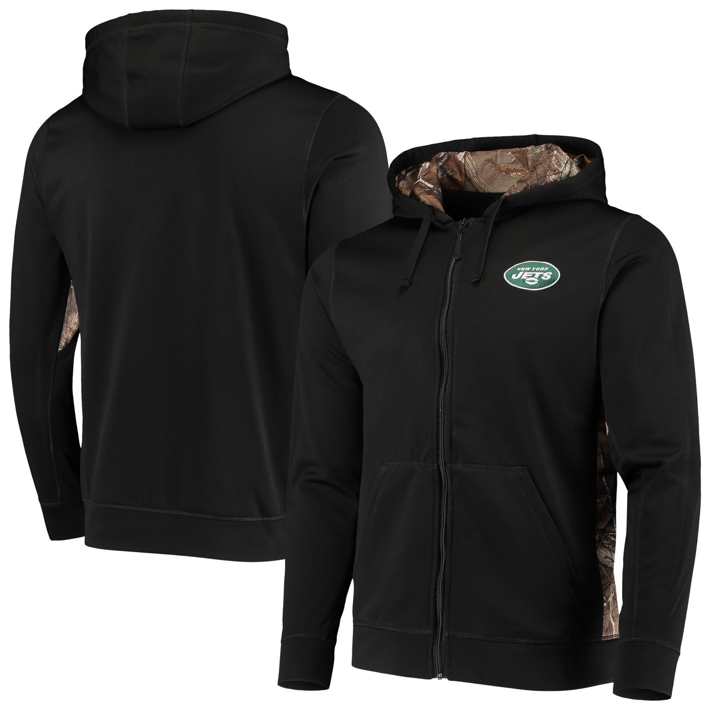 Men's Dunbrooke Black/Realtree Camo New York Jets Decoy Tech Fleece Full-Zip Hoodie