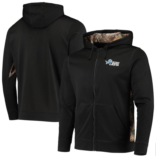 Men's Dunbrooke Black/Realtree Camo Detroit Lions Decoy Tech Fleece Full-Zip Hoodie