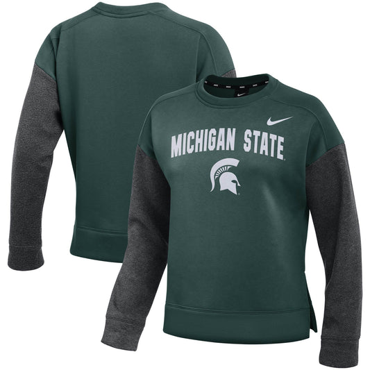 Women's Nike Green/Charcoal Michigan State Spartans Campus Dolman Pullover Sweatshirt