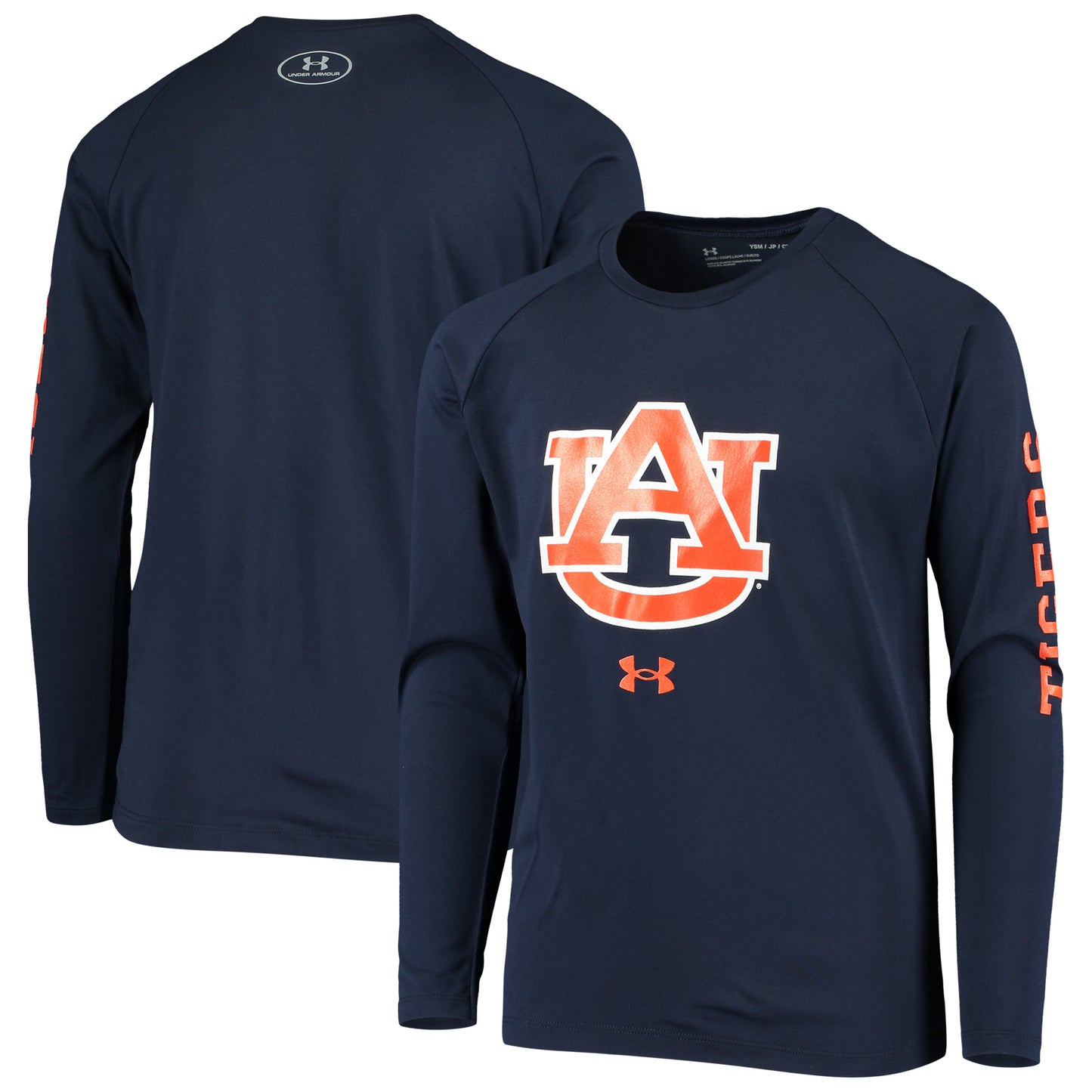 Youth Under Armour Navy Auburn Tigers 2-Hit Raglan Performance Long Sleeve T-Shirt