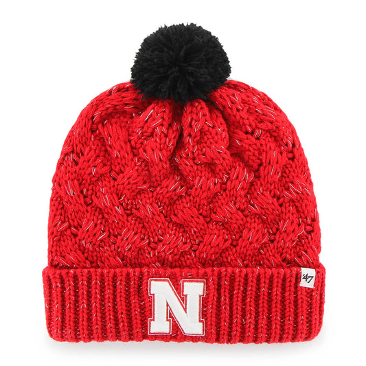 Women's '47 Scarlet Nebraska Huskers Fiona Cuffed Knit Hat With Pom