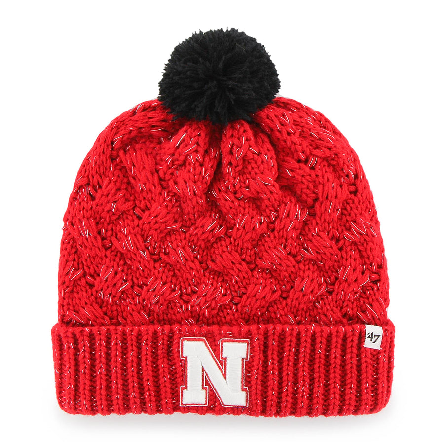 Women's '47 Scarlet Nebraska Huskers Fiona Cuffed Knit Hat With Pom