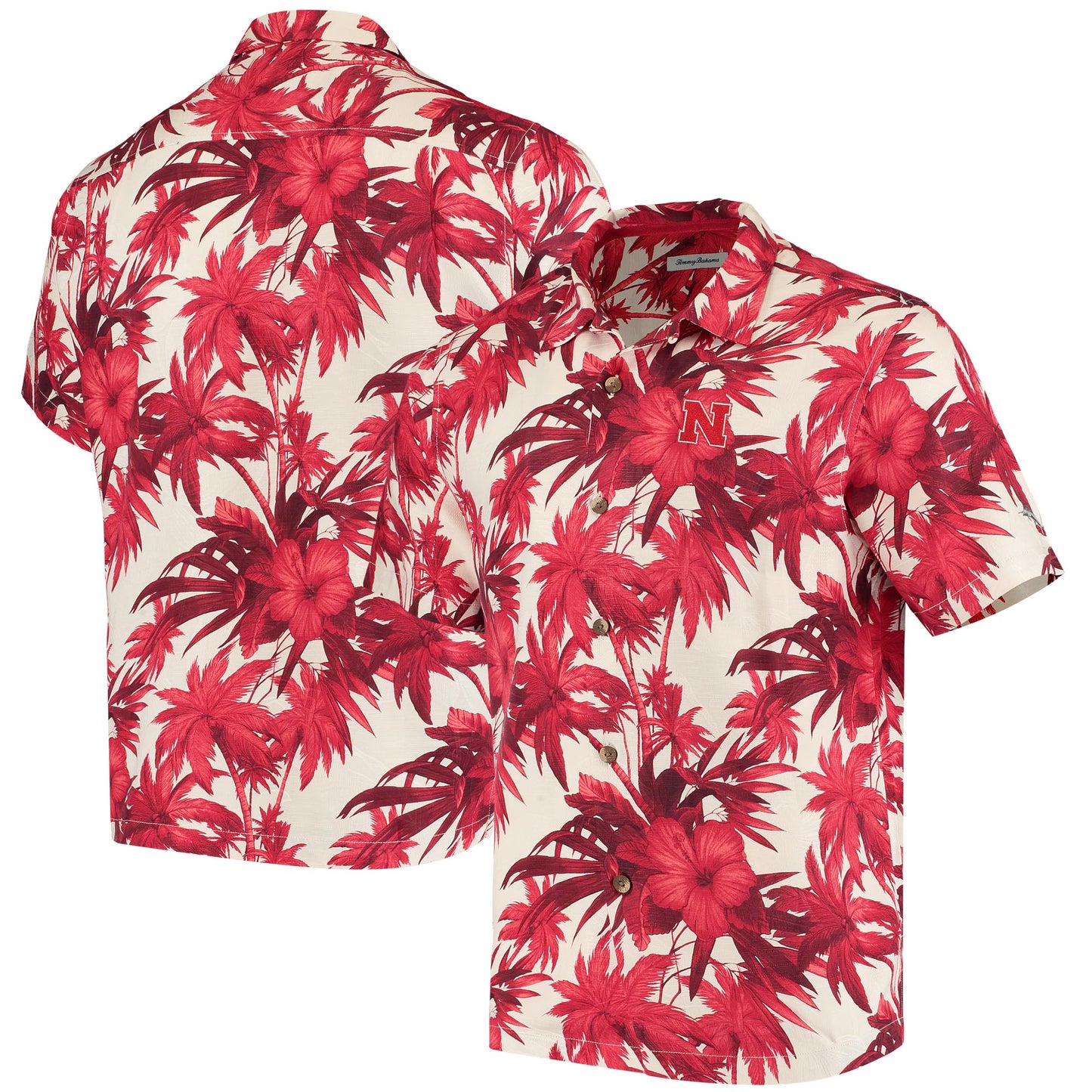 Men's Tommy Bahama Scarlet Nebraska Huskers Harbor Island Hibiscus Button-Up Shirt