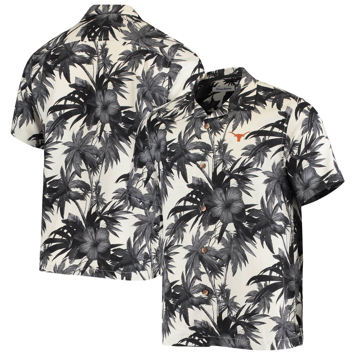 Men's Tommy Bahama Black Texas Longhorns Harbor Island Hibiscus Button-Up Shirt