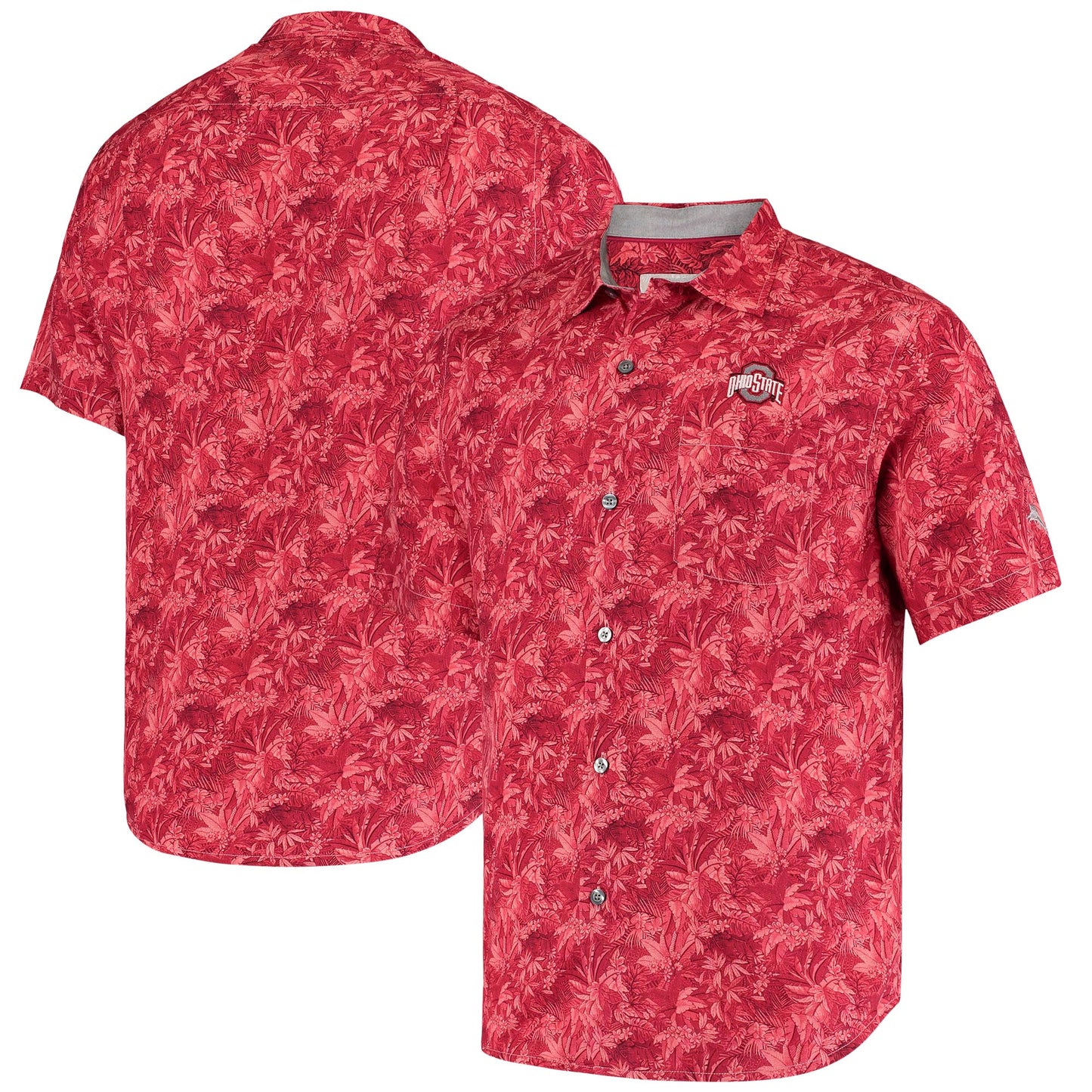 Men's Tommy Bahama Scarlet Ohio State Buckeyes Sport Jungle Shade Camp Button-Up Shirt