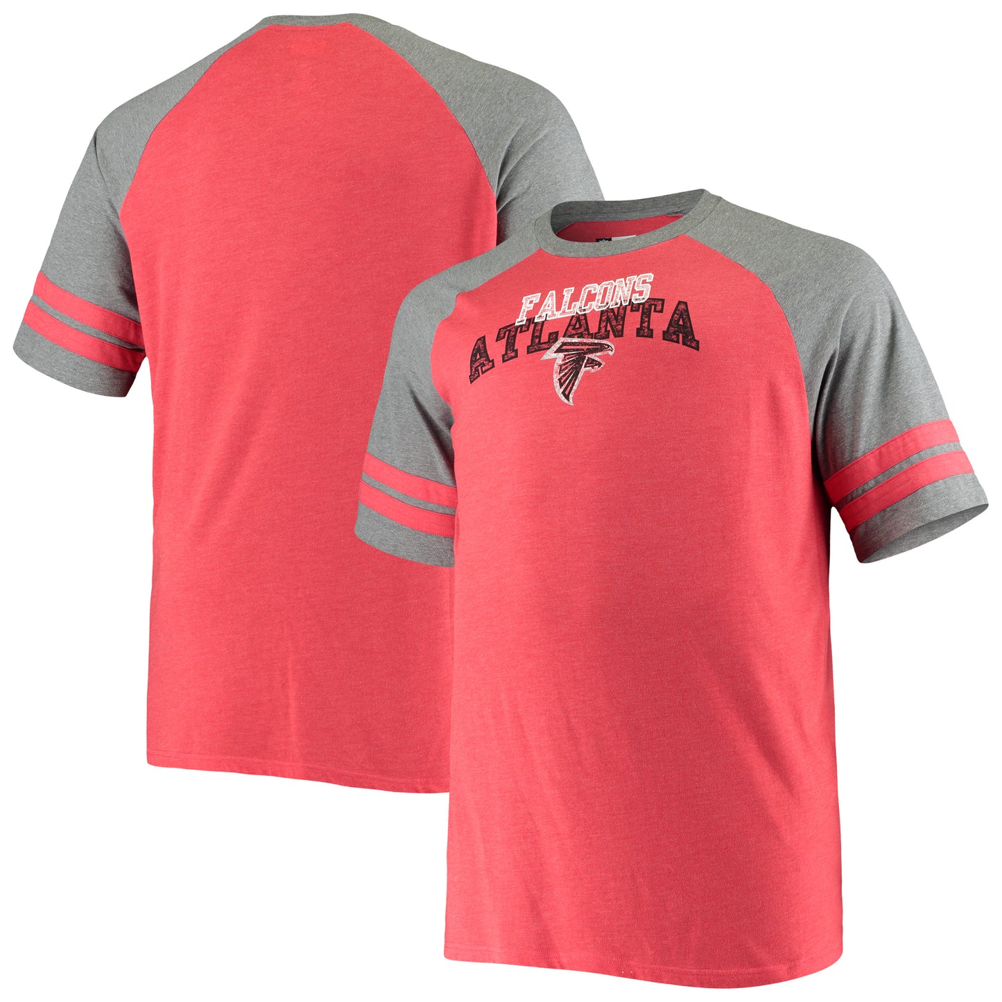 Men's Fanatics Red/Heathered Gray Atlanta Falcons Big & Tall Two-Stripe Tri-Blend Raglan T-Shirt