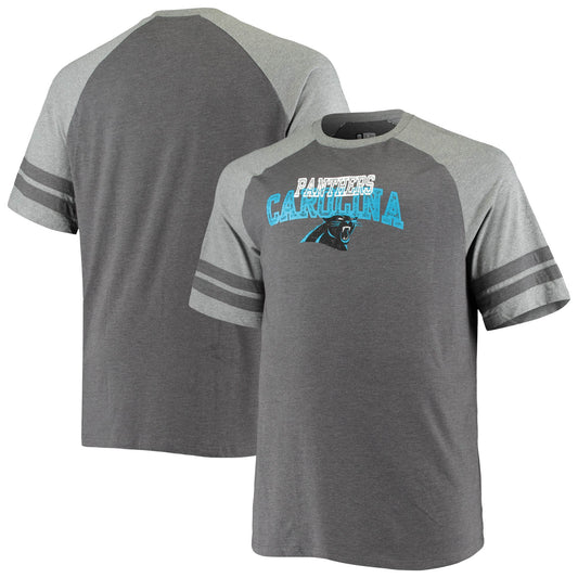 Men's Fanatics Charcoal/Heathered Gray Carolina Panthers Big & Tall Two-Stripe Tri-Blend Raglan T-Shirt