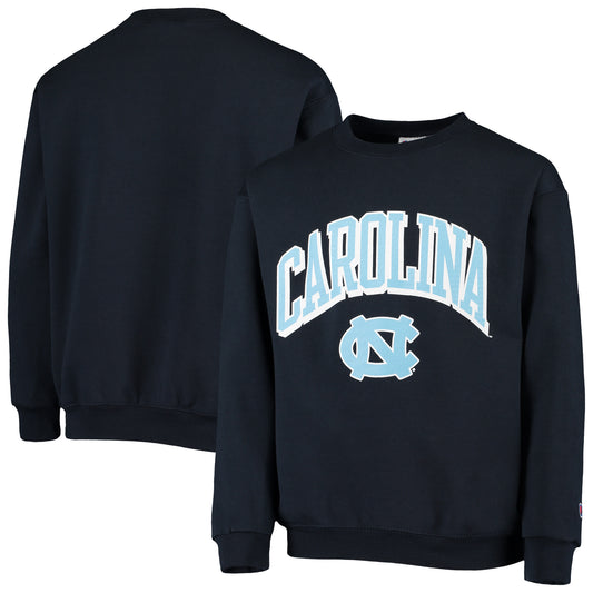 Youth Champion Heathered Navy North Carolina Tar Heels Powerblend Fleece Sweatshirt