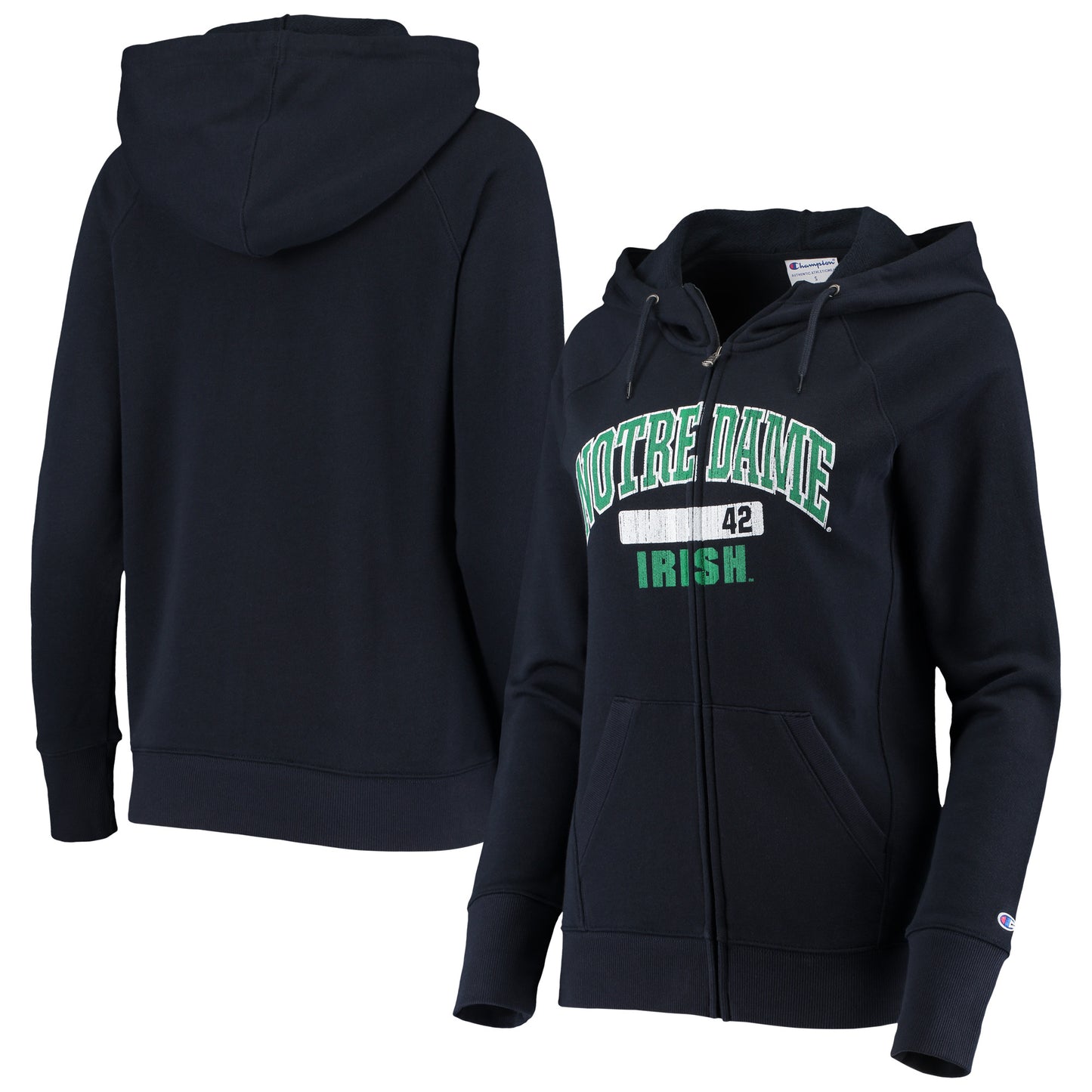 Women's Champion Navy Notre Dame Fighting Irish University Full-Zip Hoodie