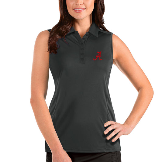 Women's Antigua Charcoal Alabama Crimson Tide Tribute Sleeveless Polo