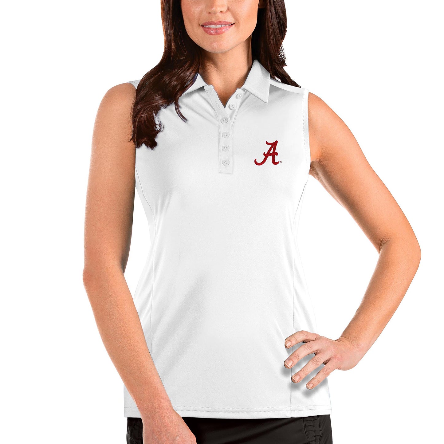 Women's Antigua White Alabama Crimson Tide Tribute Sleeveless Polo