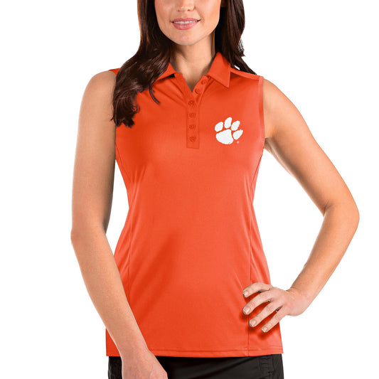 Women's Antigua Orange Clemson Tigers Tribute Sleeveless Polo