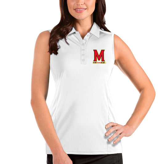 Women's Antigua White Maryland Terrapins Tribute Sleeveless Polo