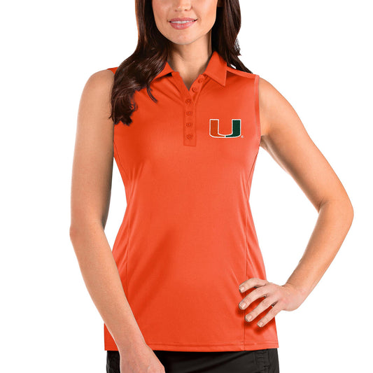 Women's Antigua Orange Miami Hurricanes Tribute Sleeveless Polo