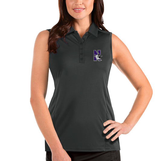 Women's Antigua Charcoal Northwestern Wildcats Tribute Sleeveless Polo