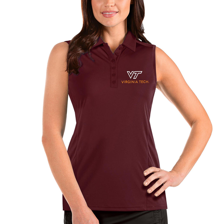 Women's Antigua Maroon Virginia Tech Hokies Tribute Sleeveless Polo