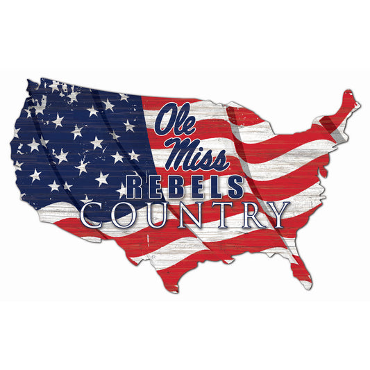 Ole Miss Rebels USA Flag Cutout Sign