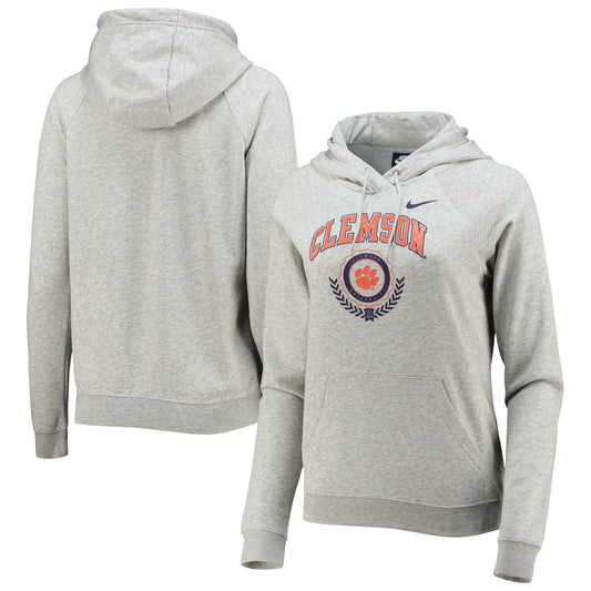 Women's Nike Heathered Gray Clemson Tigers Varsity Fleece Tri-Blend Raglan Pullover Hoodie