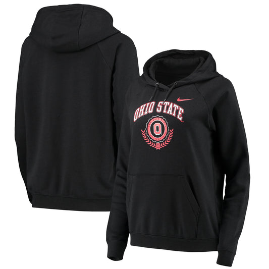 Women's Nike Black Ohio State Buckeyes Varsity Fleece Tri-Blend Raglan Pullover Hoodie