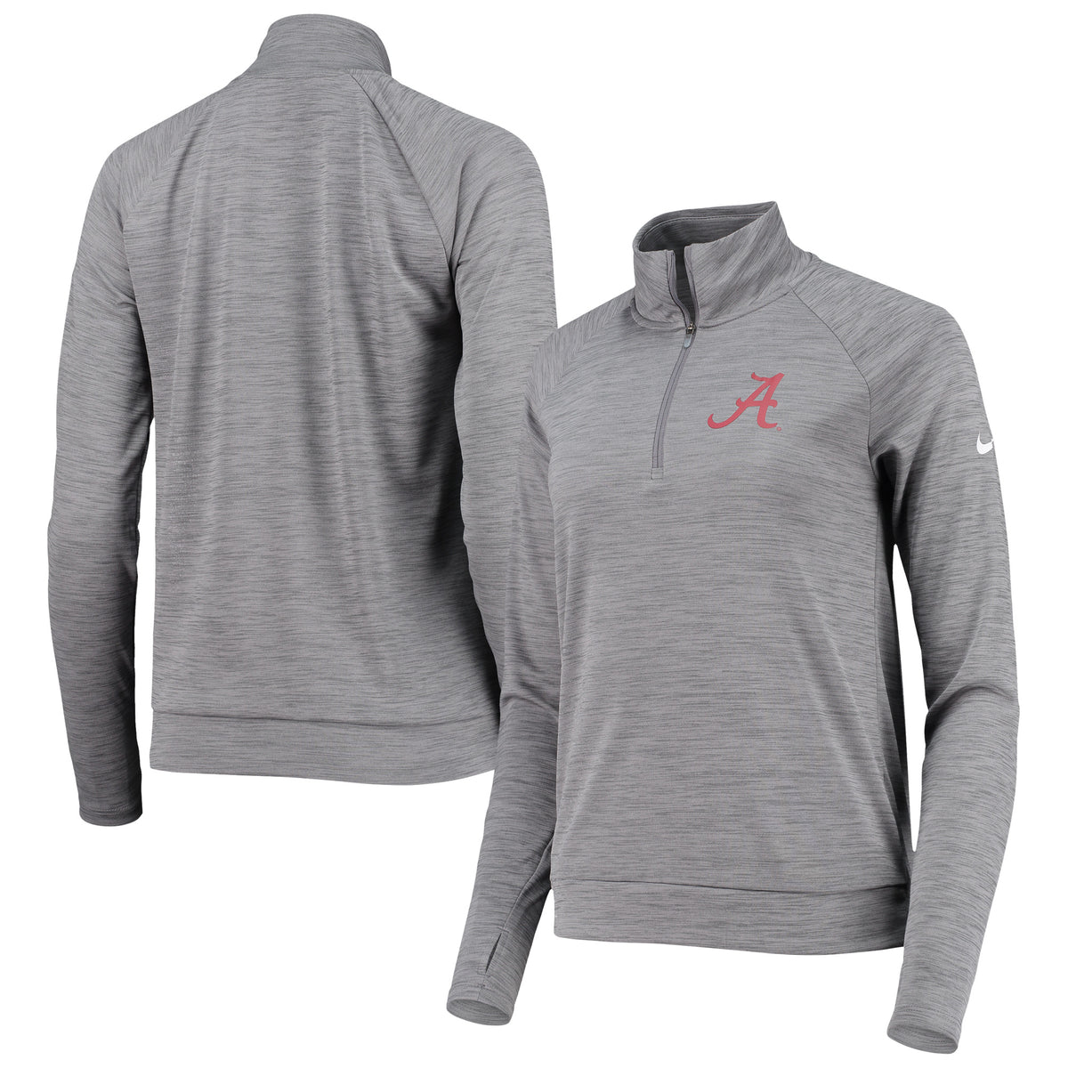 Women's Nike Heathered Gray Alabama Crimson Tide Pacer Raglan Performance Quarter-Zip Jacket