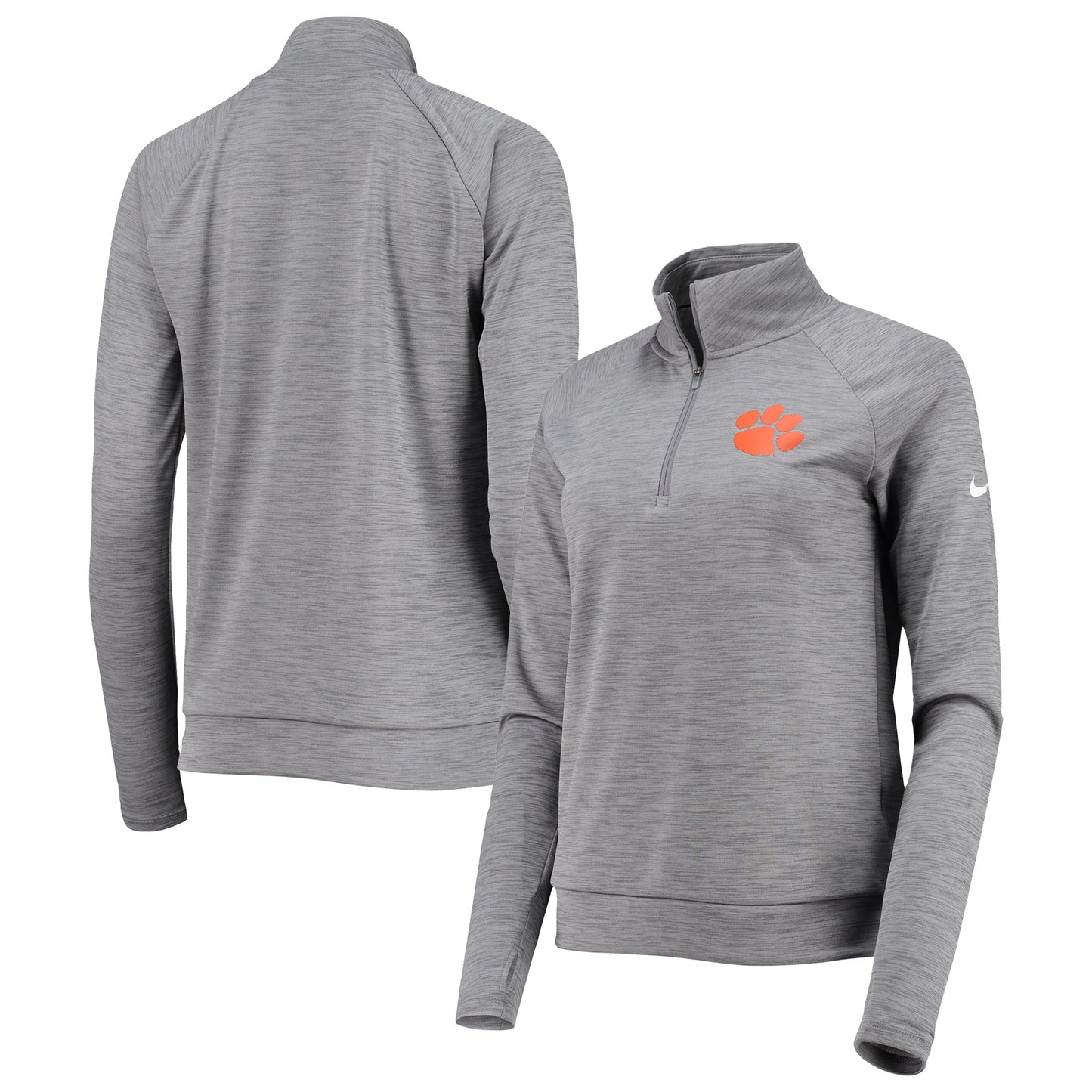 Women's Nike Heathered Gray Clemson Tigers Pacer Raglan Performance Quarter-Zip Jacket